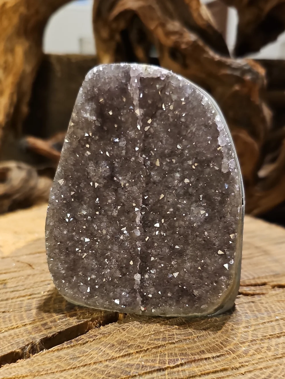 Lavender Amethyst Crystal Cutbase Display